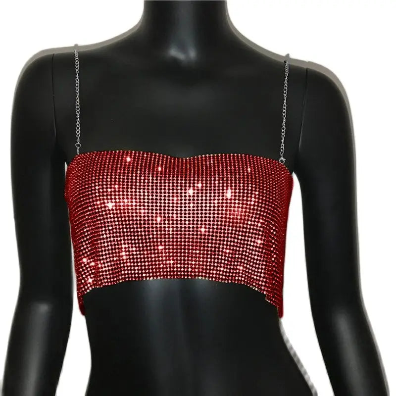 Crystal Metal Strap Crop Top with Glitter