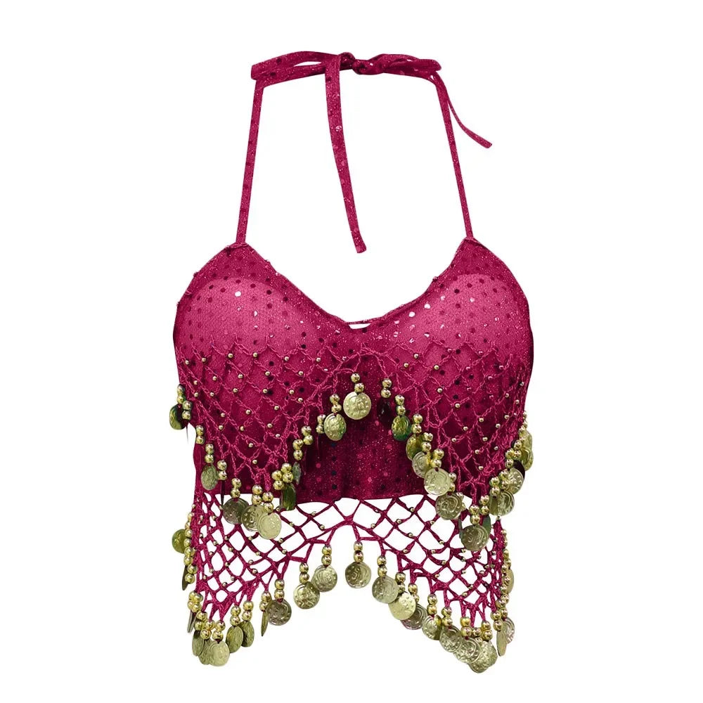 Beaded Coin Tassel Belly Dance Bra | Adjustable | Belly Dance & Stage | One Size