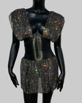 Rhinestone Crop Top & Skirt Set - Backless Festival Two-Piece