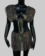 Rhinestone Crop Top & Skirt Set - Backless Festival Two-Piece