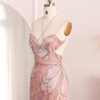 Feather Mermaid Pageant Gown | Beaded Tulle | Pink & Blue