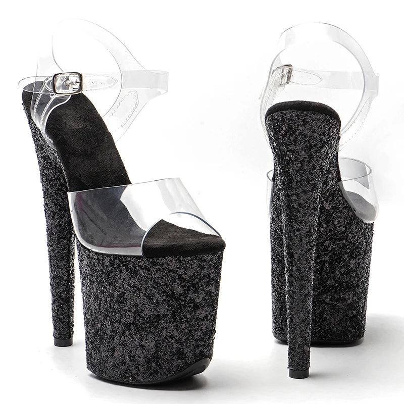 Clear Glitter Platform Sandals - 20cm Pole Dance Heels