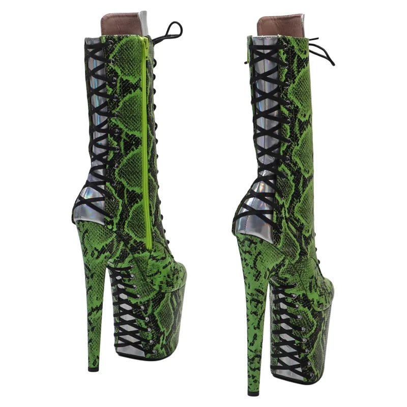 20CM Platform Ankle Boots - Snake Print Mix Color High Heel Pole Dance Boots