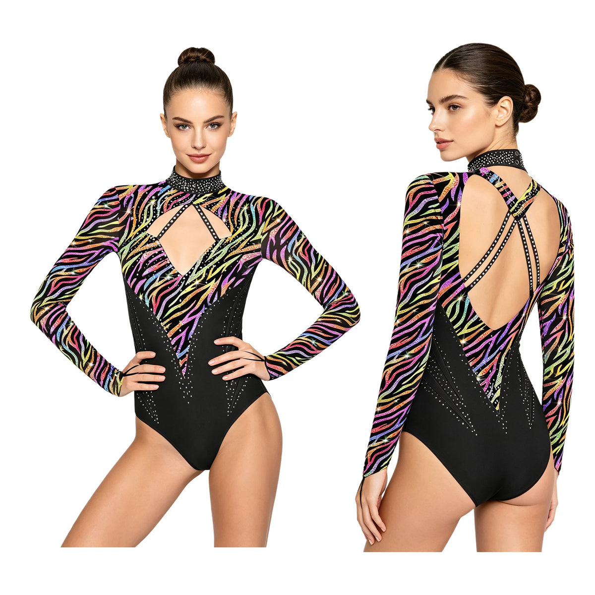Prism Rhinestone Long-Sleeve Performance Leotard