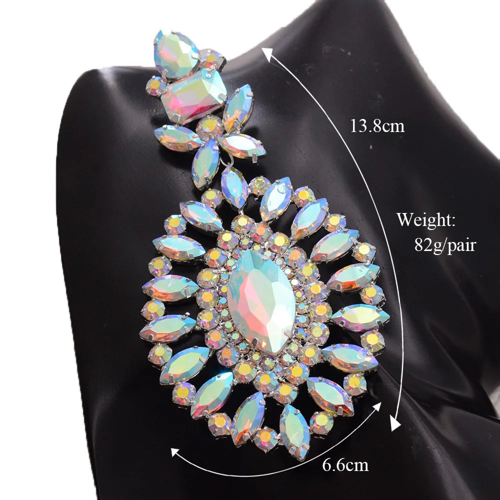 Oversized Crystal Drop Earrings | Clip-On | 13.8cm
