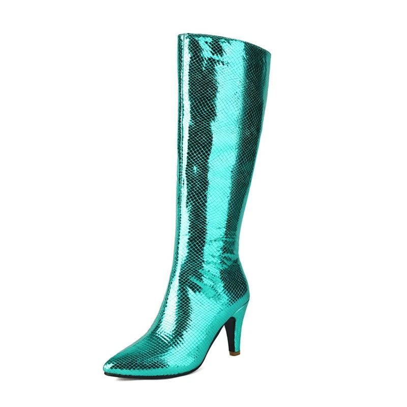 Metallic Knee-High Boot | Pointed Toe Stiletto | 8.5cm Heel