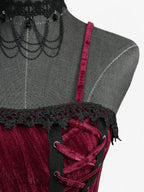 Gothic Ruffle Dress | Lace-Up Layered | Deep Red | S-XXXL