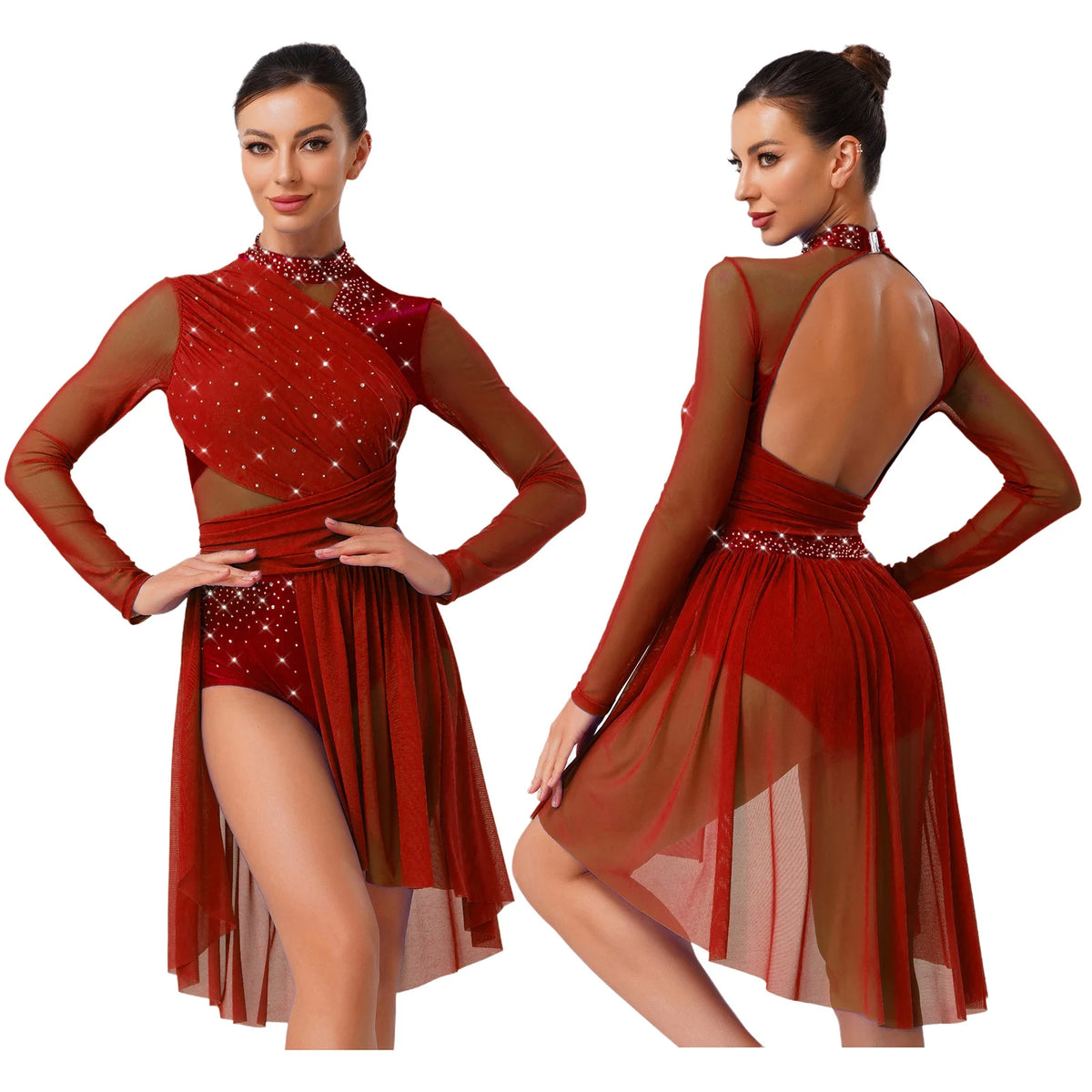 Aurora Rhinestone Lyrical Dance Leotard Dress