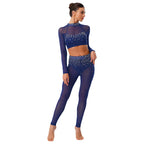 Dance Set | Rhinestone Crop Top & Leggings | Long Sleeve