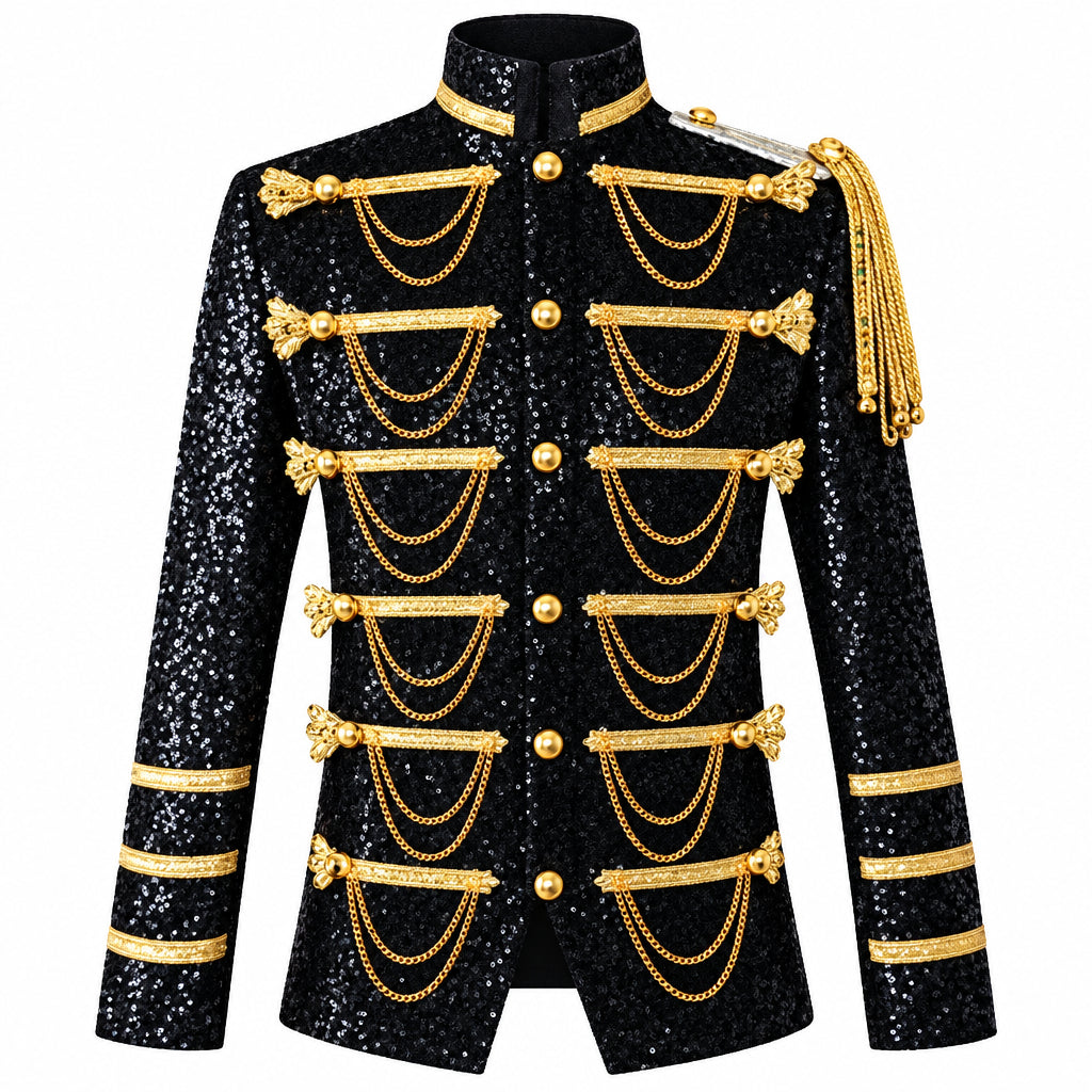 Sequin Military Jacket | Chain Detail