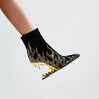 Flame Rhinestone Velvet Ankle Boots - Crystal Wedge Heel Boots
