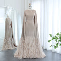 Ruffle Cape Mermaid Gown | Scoop Neck | Nude, White, Burgundy