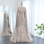 Ruffle Cape Mermaid Gown | Scoop Neck | Nude, White, Burgundy