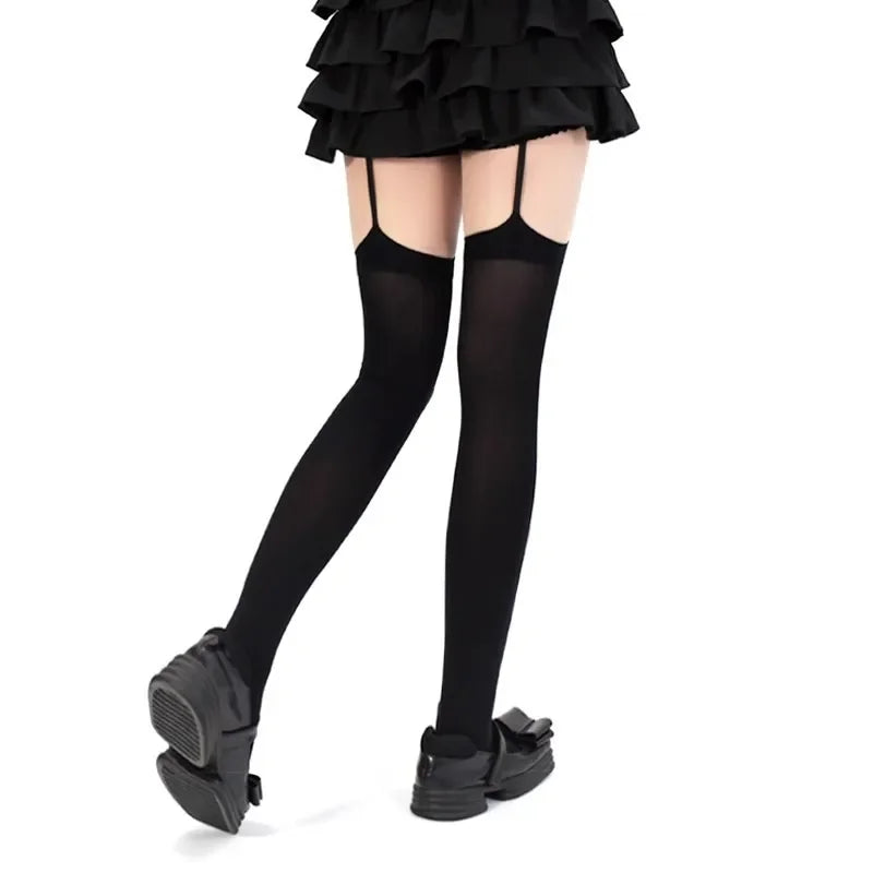 Cross Suspender Thigh-High Stockings | Gothic Lolita | One Size