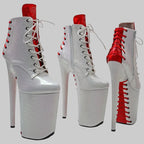 9-Inch Snake Print Platform Ankle Boots - Extreme Height Pole Dance Heels