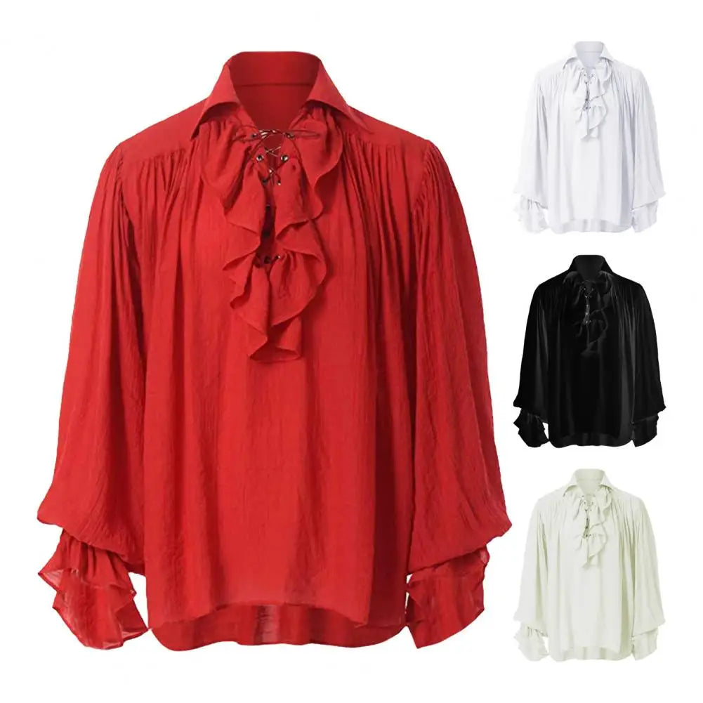 Renaissance Pirate Shirt | Lace-Up | Ruffled Cuffs | 4 Colors | S-3XL