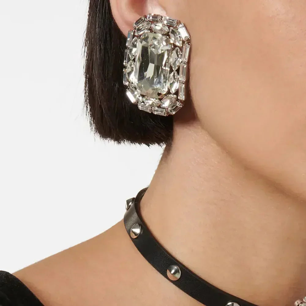 Oversized Crystal Clip-On Earrings