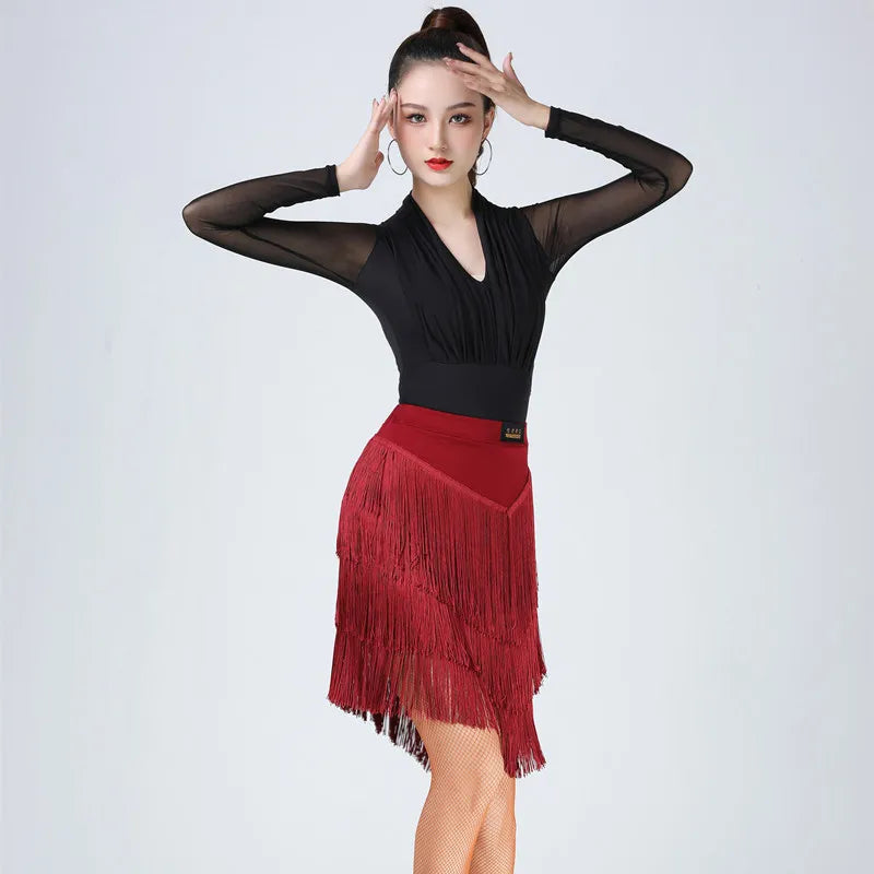 Latin Dance Skirt | Black Fringe