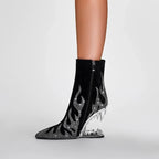 Flame Rhinestone Velvet Ankle Boots - Crystal Wedge Heel Boots
