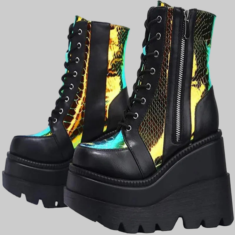 Platform Wedge Boots - 9.5cm Thick Sole Mid-Calf Performance Boots