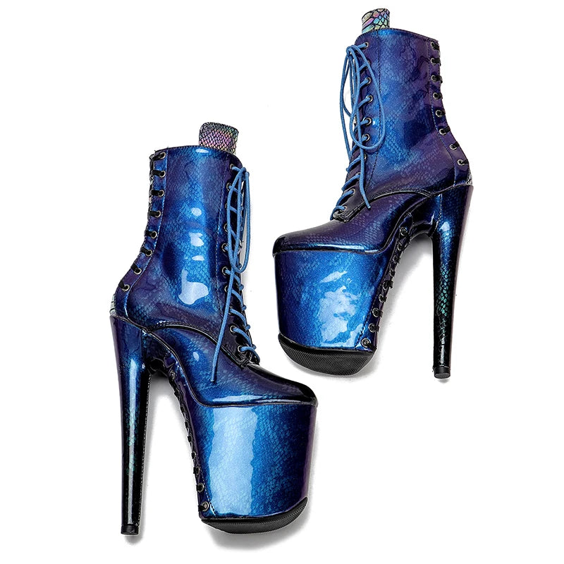8-Inch Snakeskin Platform Ankle Boots - Exotic High Heel Performance Boots