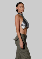 Metal Sequin Halter Crop Top