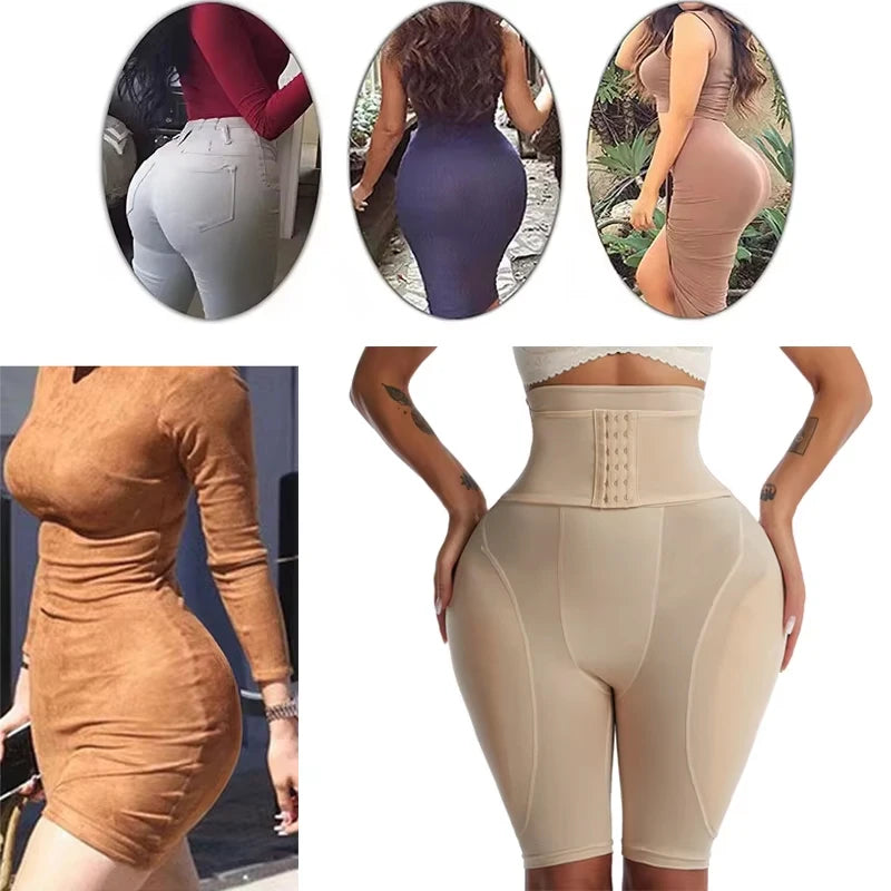 Hip & Butt Enhancer Padded Shapewear Shorts — High Waist Butt Lifter | Skin & Black