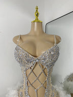 Rhinestone Bodysuit | Feather-Trimmed Hips