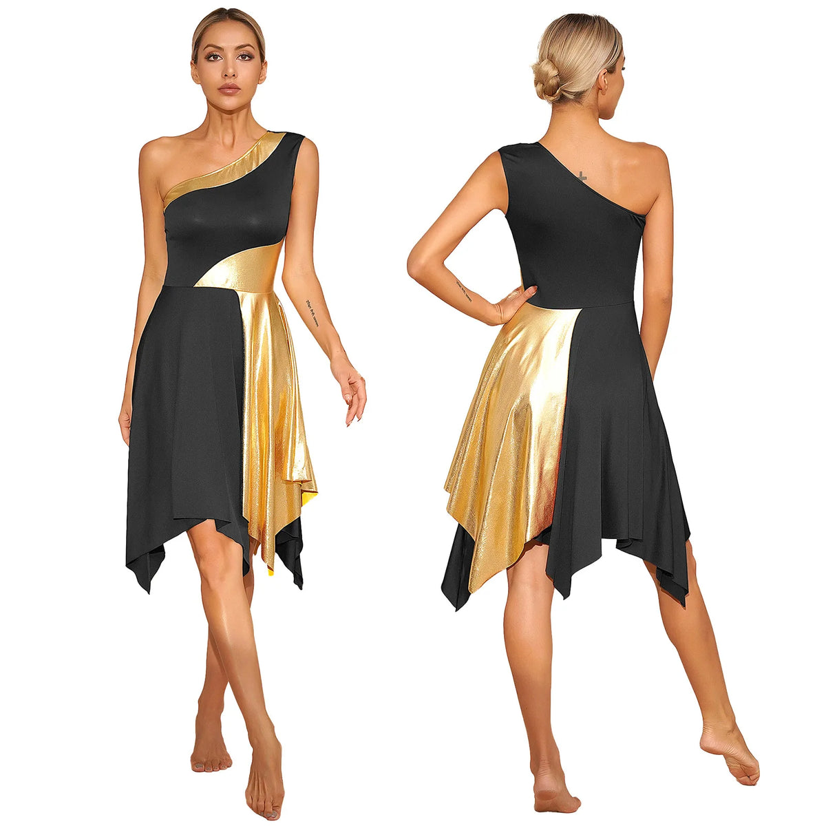 Radiance Metallic One-Shoulder Dance Dress