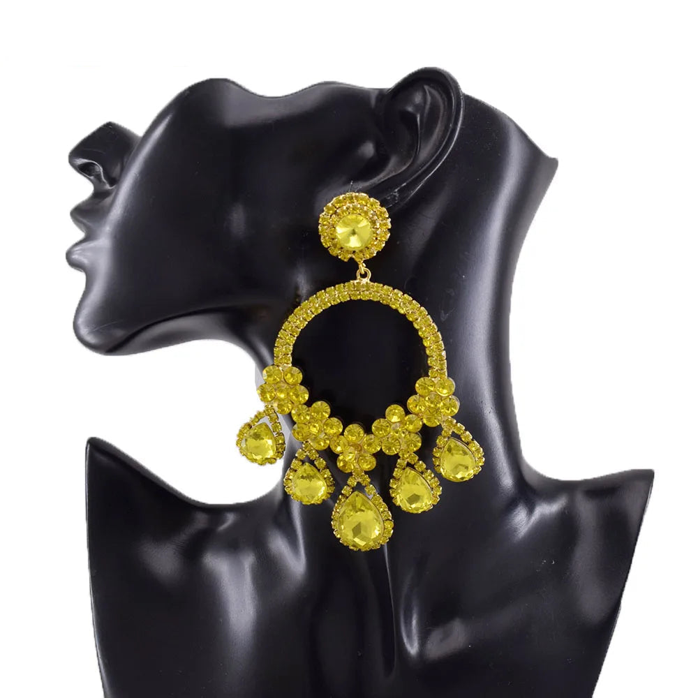 Rhinestone Hoop Drop Earrings | Water Drop Dangles | 7 Colors