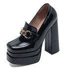 14cm Chunky Platform Pumps – Metal Detail Stage Heels
