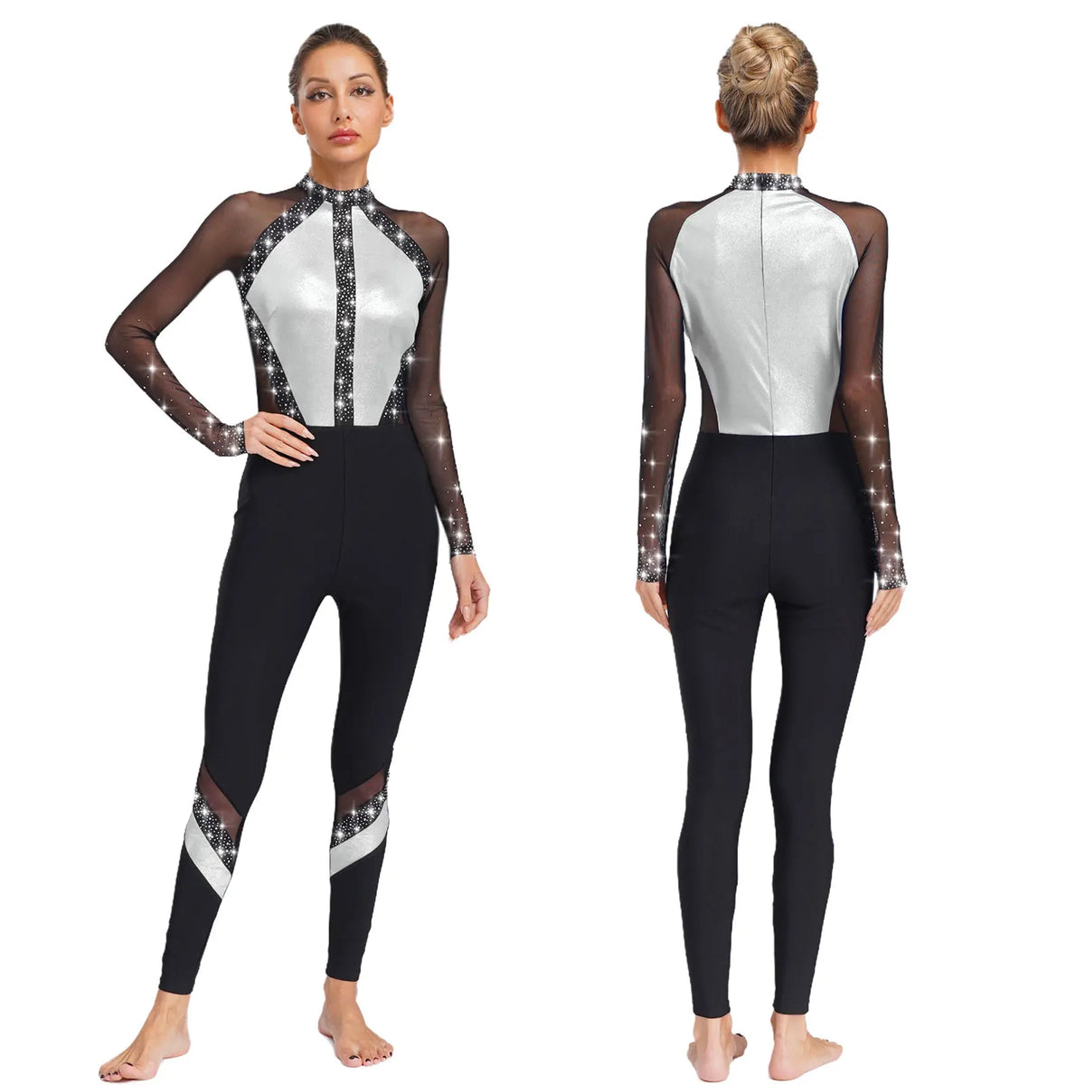 Rhinestone Catsuit | Mesh Sleeves | Stage Ready