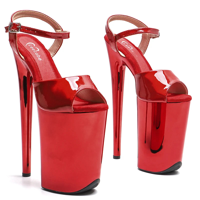 9-Inch Electroplated Platform Sandals - Metallic Dance Heels