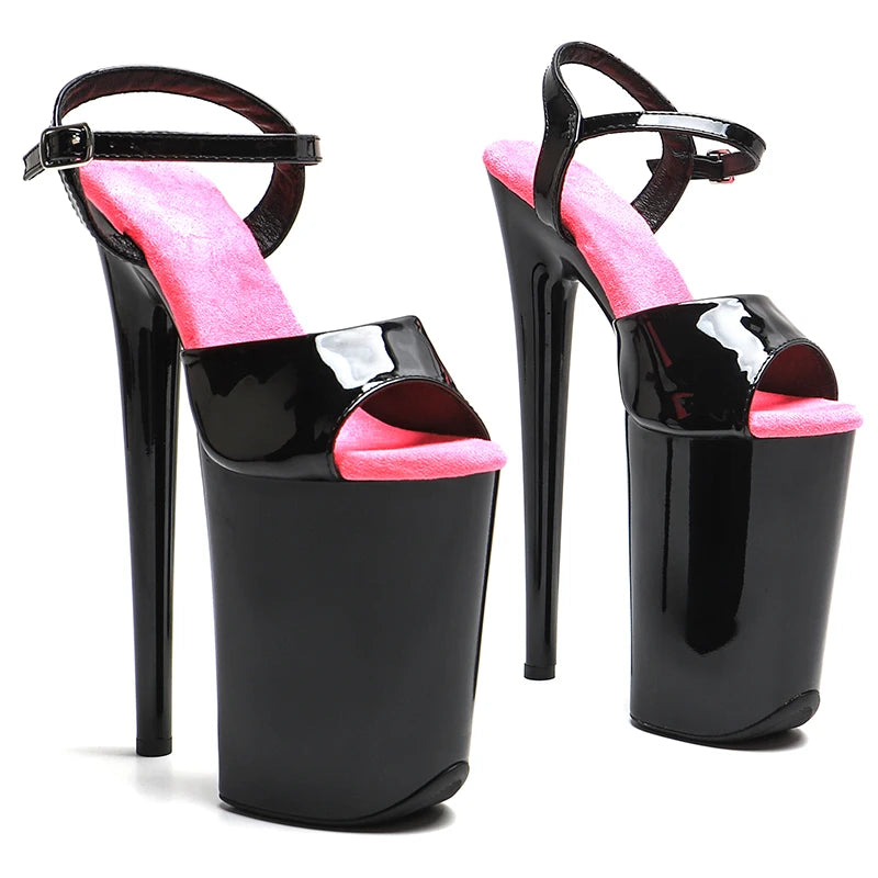 9-Inch Patent Platform Heels - High-Shine Slip-On Sandals