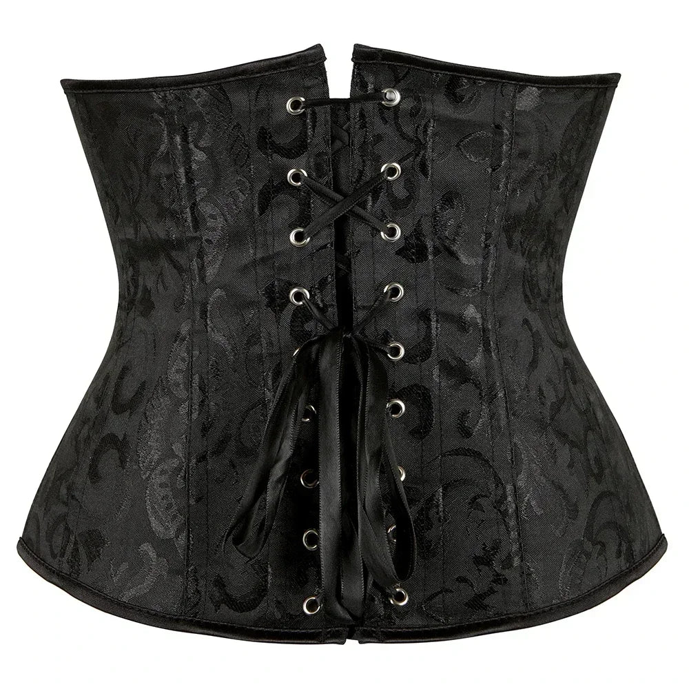 Floral Jacquard Underbust Corset | Front Busk | Boned