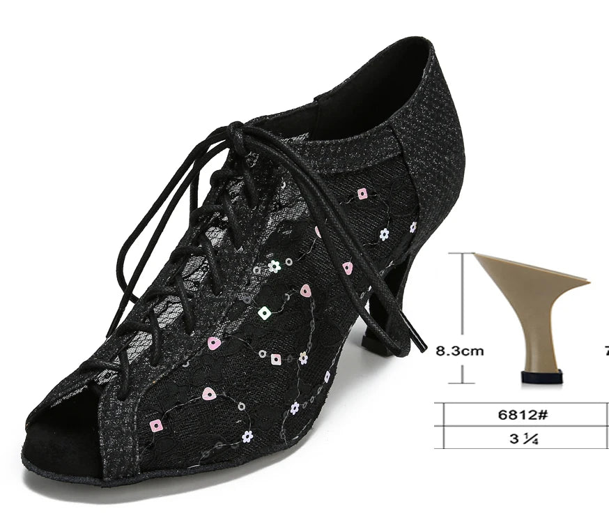 Glitter Latin Dance Boots | Lace-Up | Cuban Heel | Silver, Gold & Black