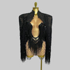 Sparkly Rhinestone Sequin Tassel Dress & Jacket — 2‑Piece Performance Set