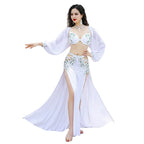 Long Sleeve Belly Dance Costume Set | Bra & Maxi Skirt | White