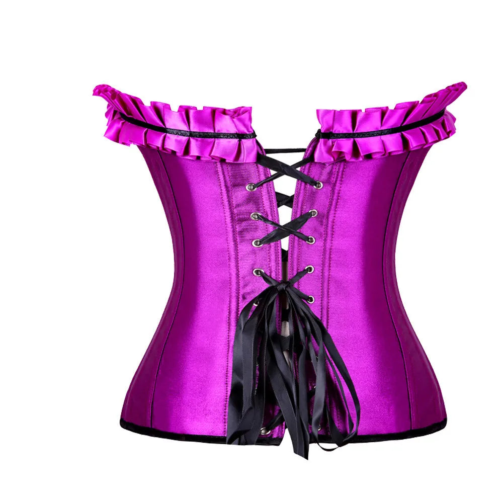 Purple Satin Corset Dress | Black Lace Ruffle Skirt | Plus Size