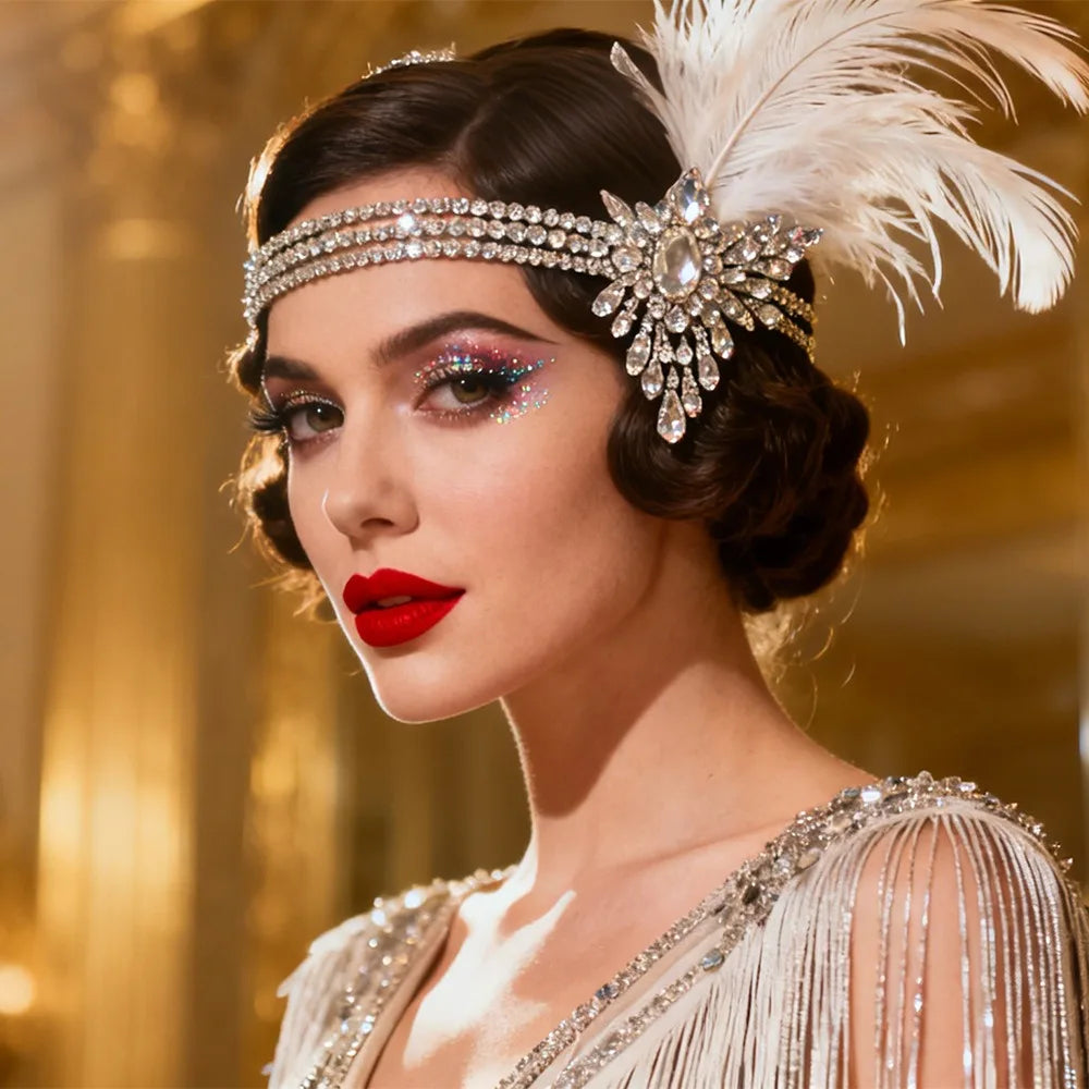 1920s Feather Headband | Rhinestone Crystal | Gatsby Bridal Headpiece