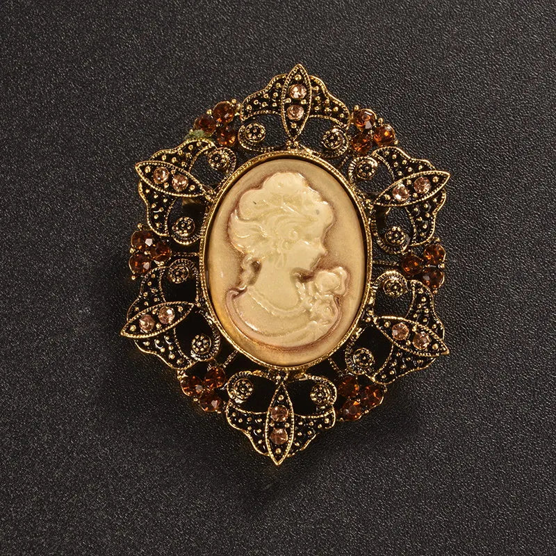 Vintage-Inspired Cameo Brooch | Crystal Rhinestone | Statement Pin