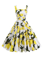 1950s Lemon Print Swing Dress | Square Neck | Sleeveless