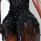 Sexy Mesh Sheer Black Rhinestone Bodysuit