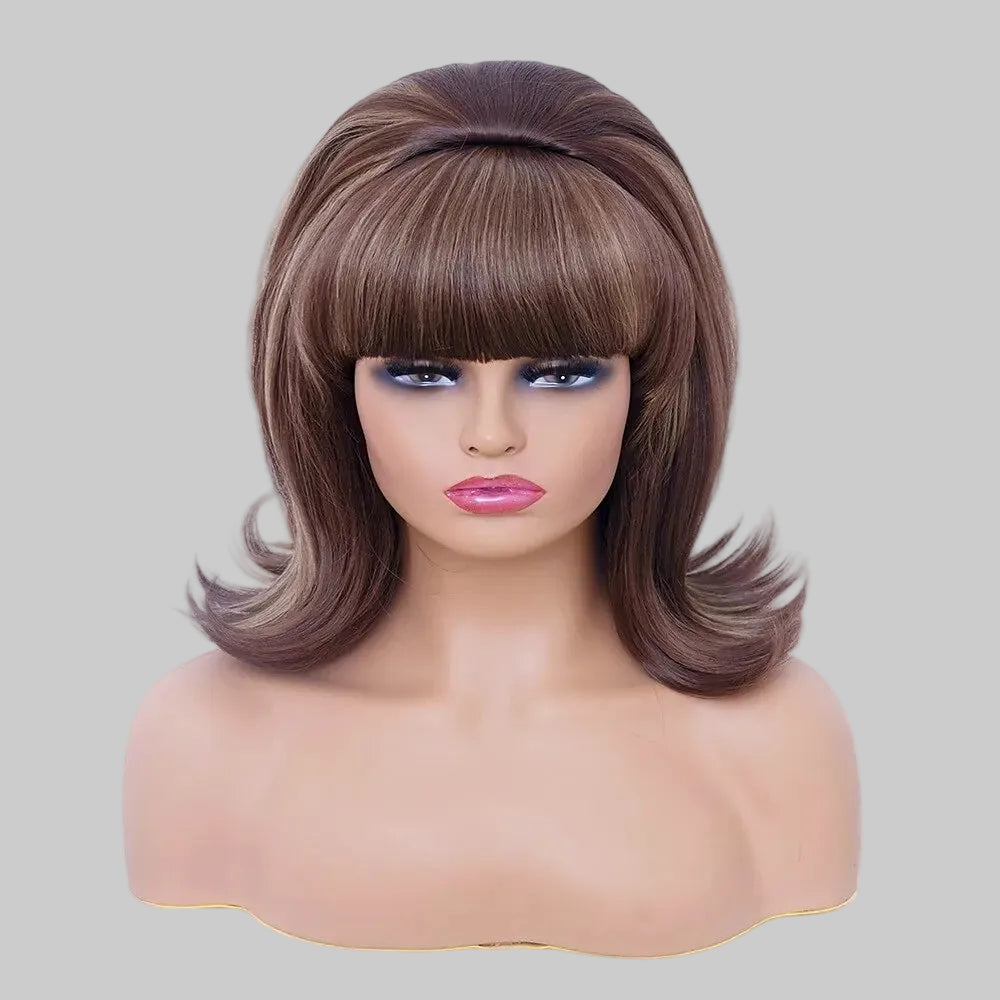 Retro Glam Pink Updo Wig - 60s Beehive & 70s Pinup Synthetic Wig (12 Inches)