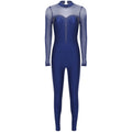 Women's Rhinestone Sheer Mesh Dance Jumpsuit | Mock Neck & Keyhole Back | Figure Skating & Performance