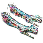 8-Inch Shiny Leopard Platform Boots with Cut-Outs