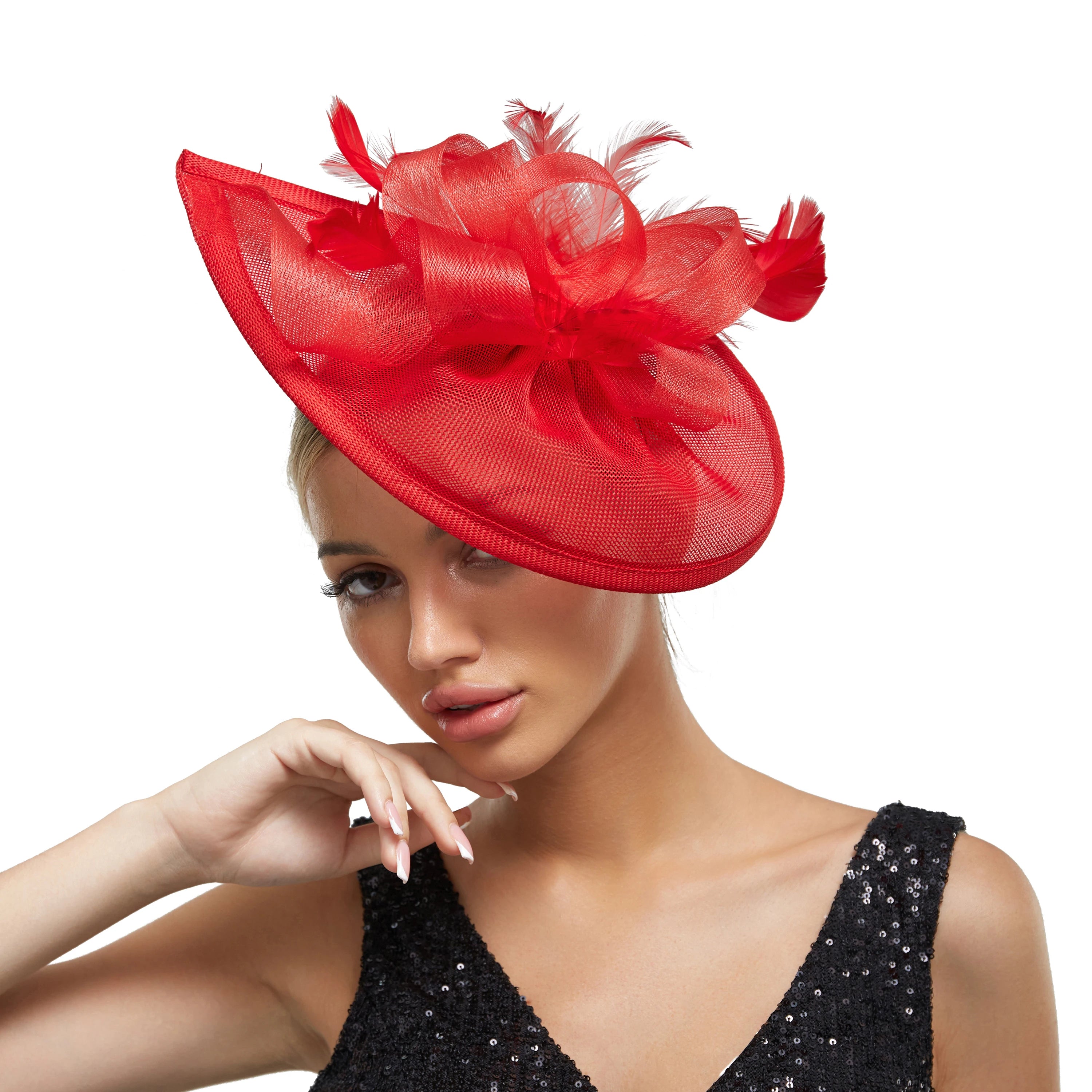 Feather & Mesh Drop Fascinator | Bridal & Tea Party | 8 Colors