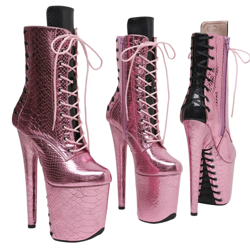 8-Inch Snake Print Platform Ankle Boots - Pole Dance Boots
