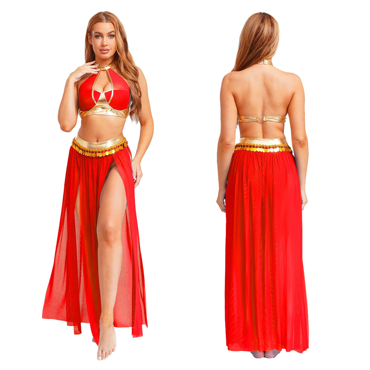 Egyptian Queen Costume | Belly Dance Crop Top & Slit Skirt