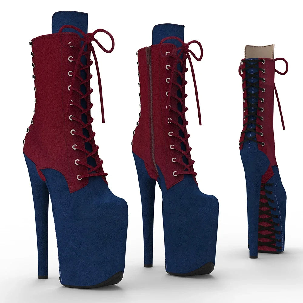 Suede Platform Ankle Boots - 8 Inch Two-Tone Pole Dance Boots